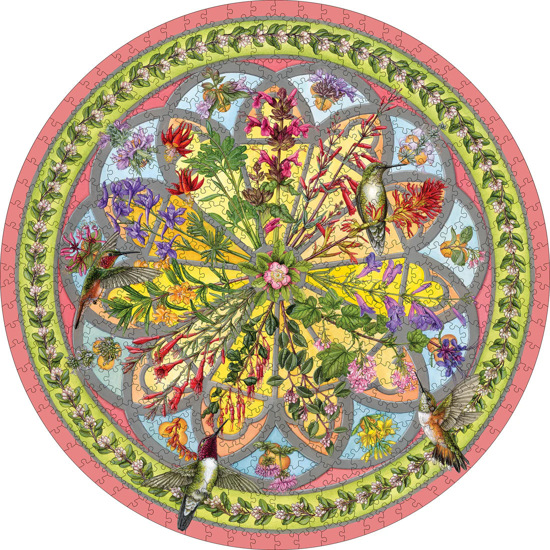 Puzzle 500 Piece Round - Erin E. Hunter - Floral Compass Circle