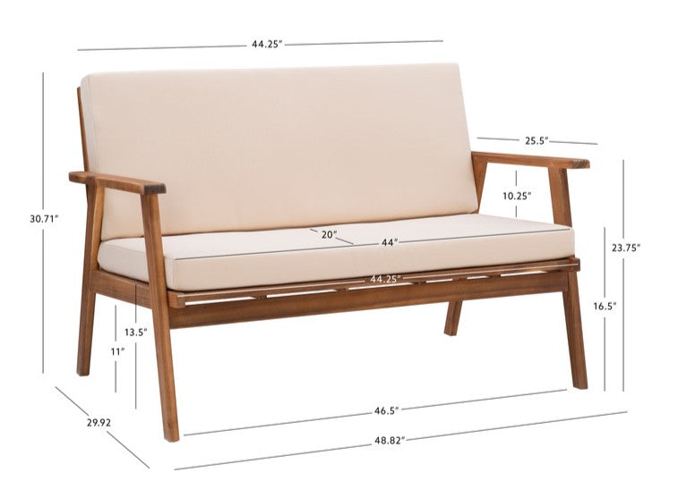 Cosgrove Acacia Wood Patio Chat Set Natural Cushion