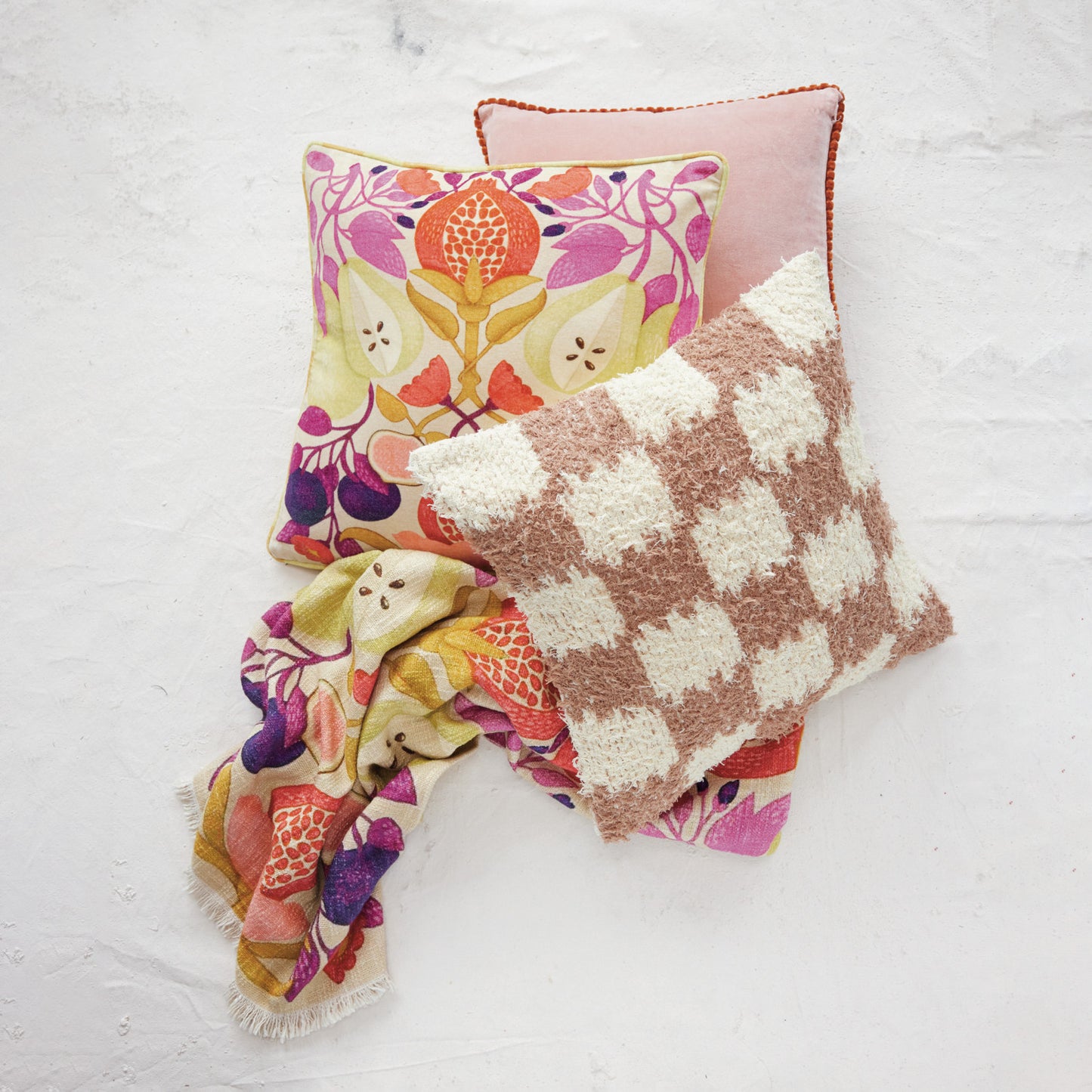 Pillow Cotton Velvet Printed Harvest Fruit 20" Square