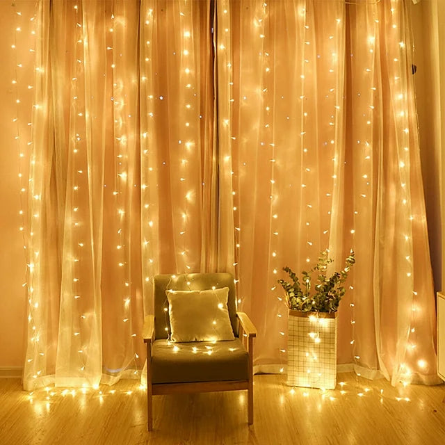 Curtain Lights - 300 LED Clear String Lights 9ft x 9ft Warm White