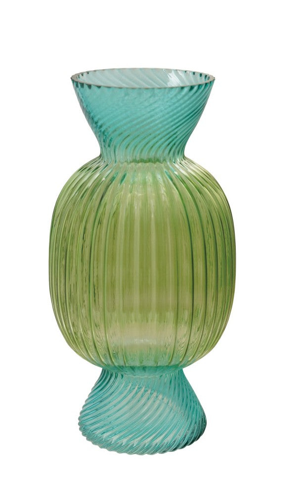 Vase Fluted Candy Shaped Green & Blue