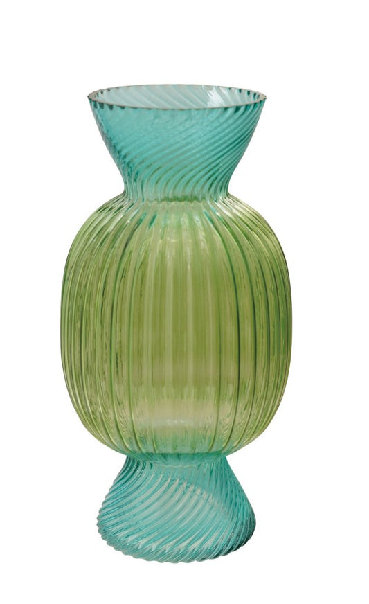 Vase Fluted Candy Shaped Green & Blue