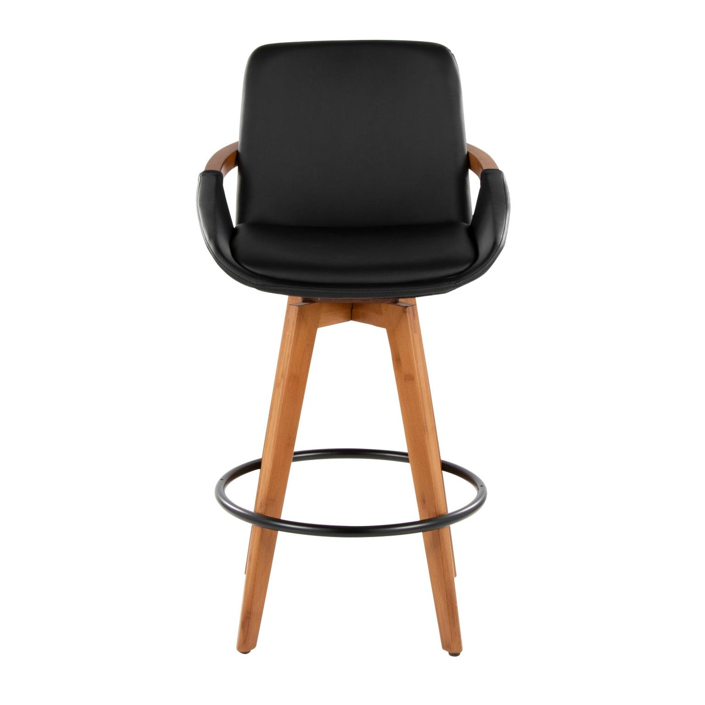 Cosmo Swivel Counter Stool Polyurethane Black & Walnut Wood