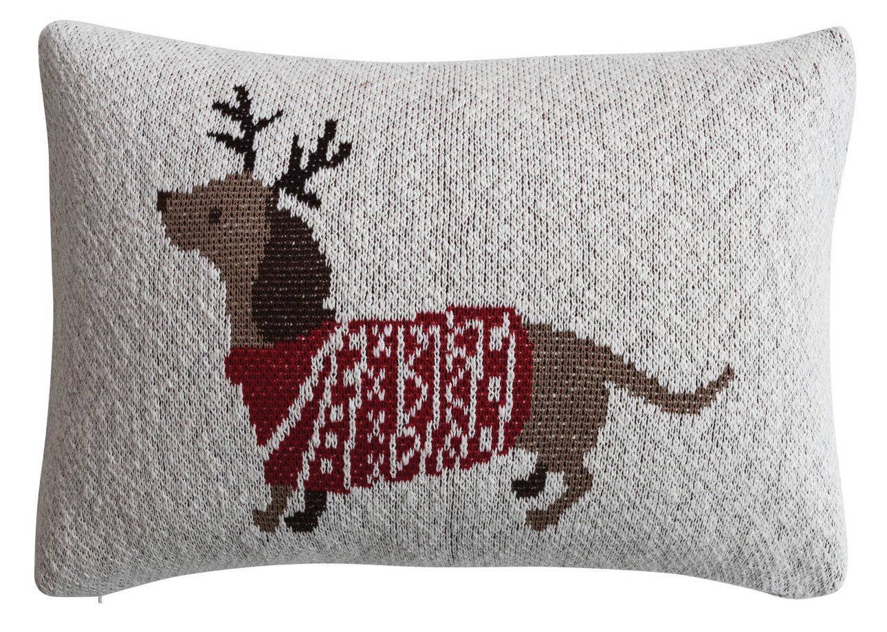 Pillow Holiday Lumbar Daschund in Antlers & Sweater 20" x 14"