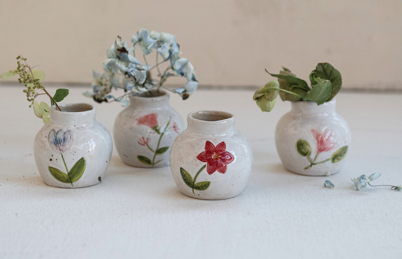 Vase Stoneware Hand Painted 2.5" Round x 2.25"H