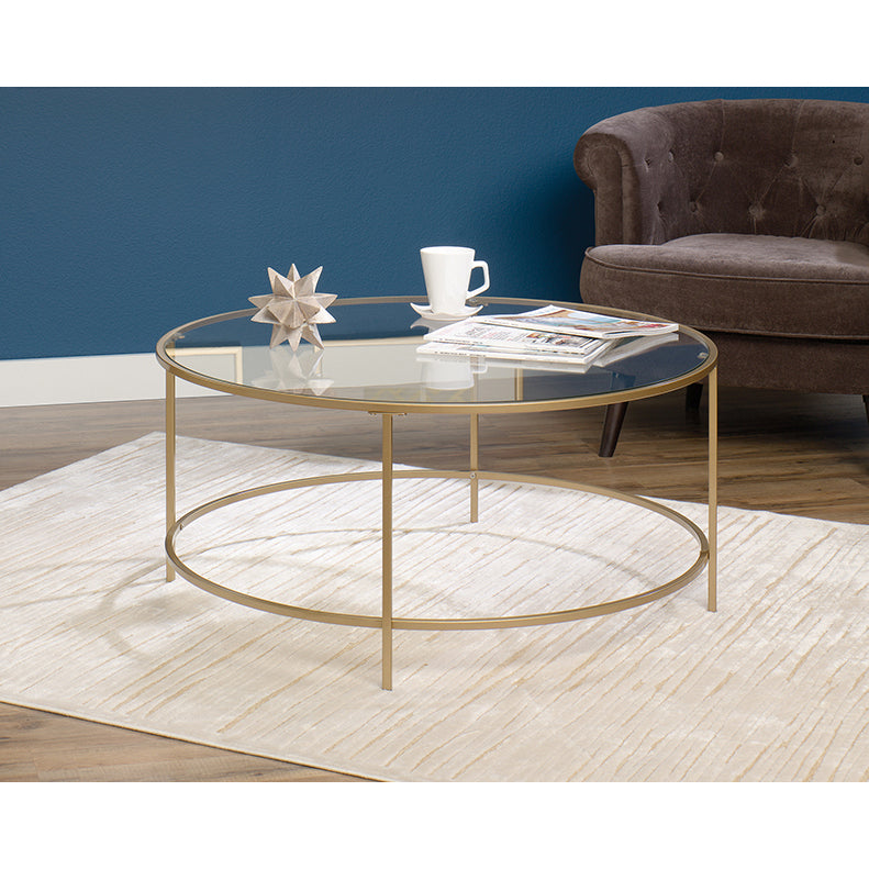 International Lux Coffee Table Glass Top With Satin Gold Finish Base