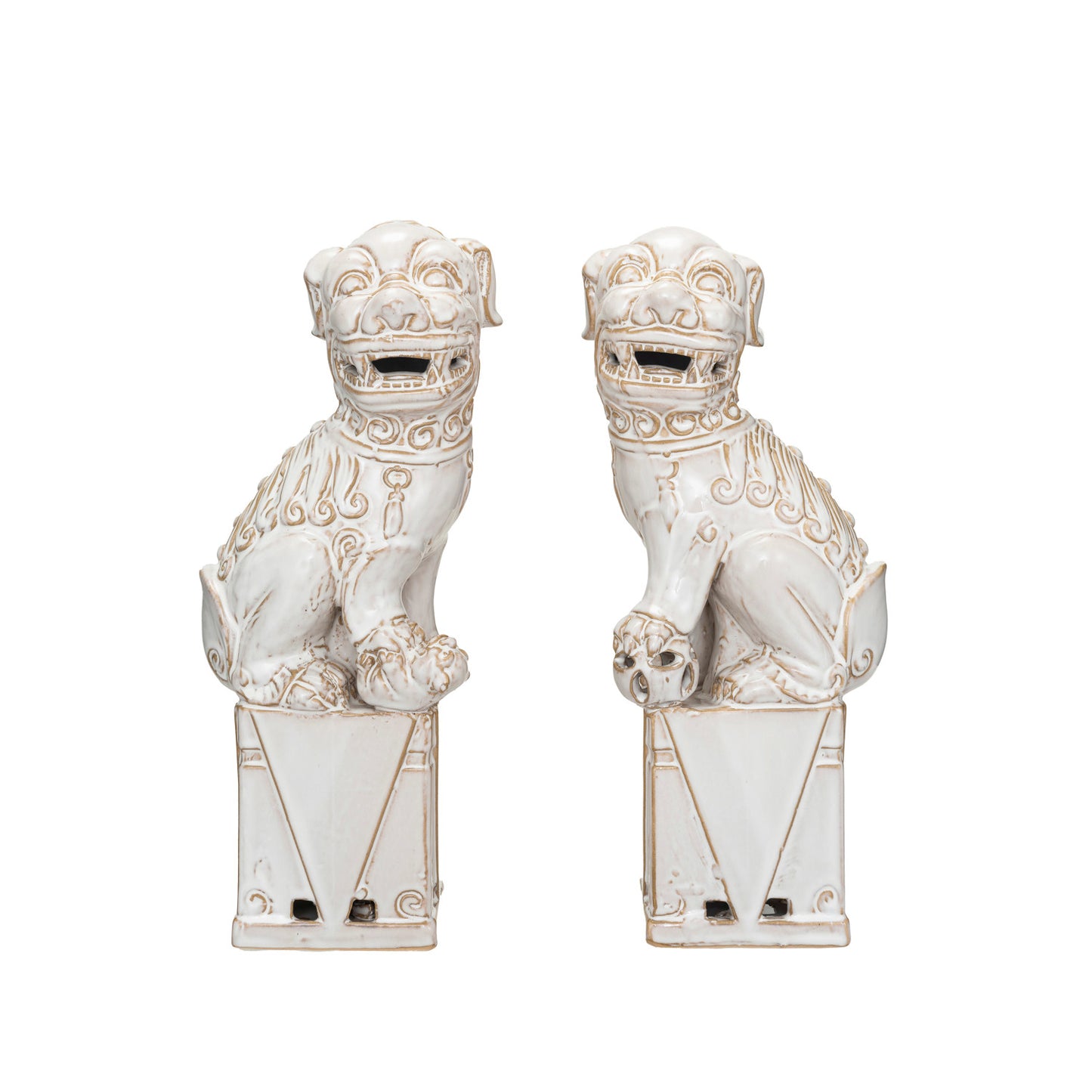 Bookends Stoneware Foo Dogs White 13.25"h (Sold as Pair)