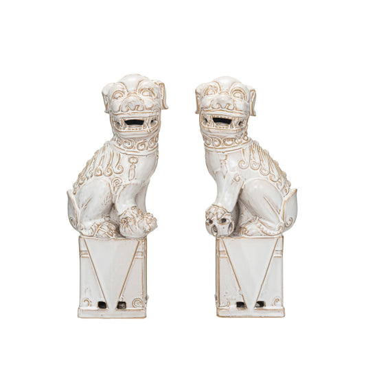Bookends Stoneware Foo Dogs White 13.25"h (Sold as Pair)