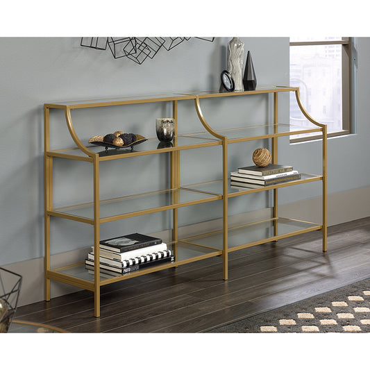 International Lux Console Bookcase Glass Shelves With Satin Gold Finish