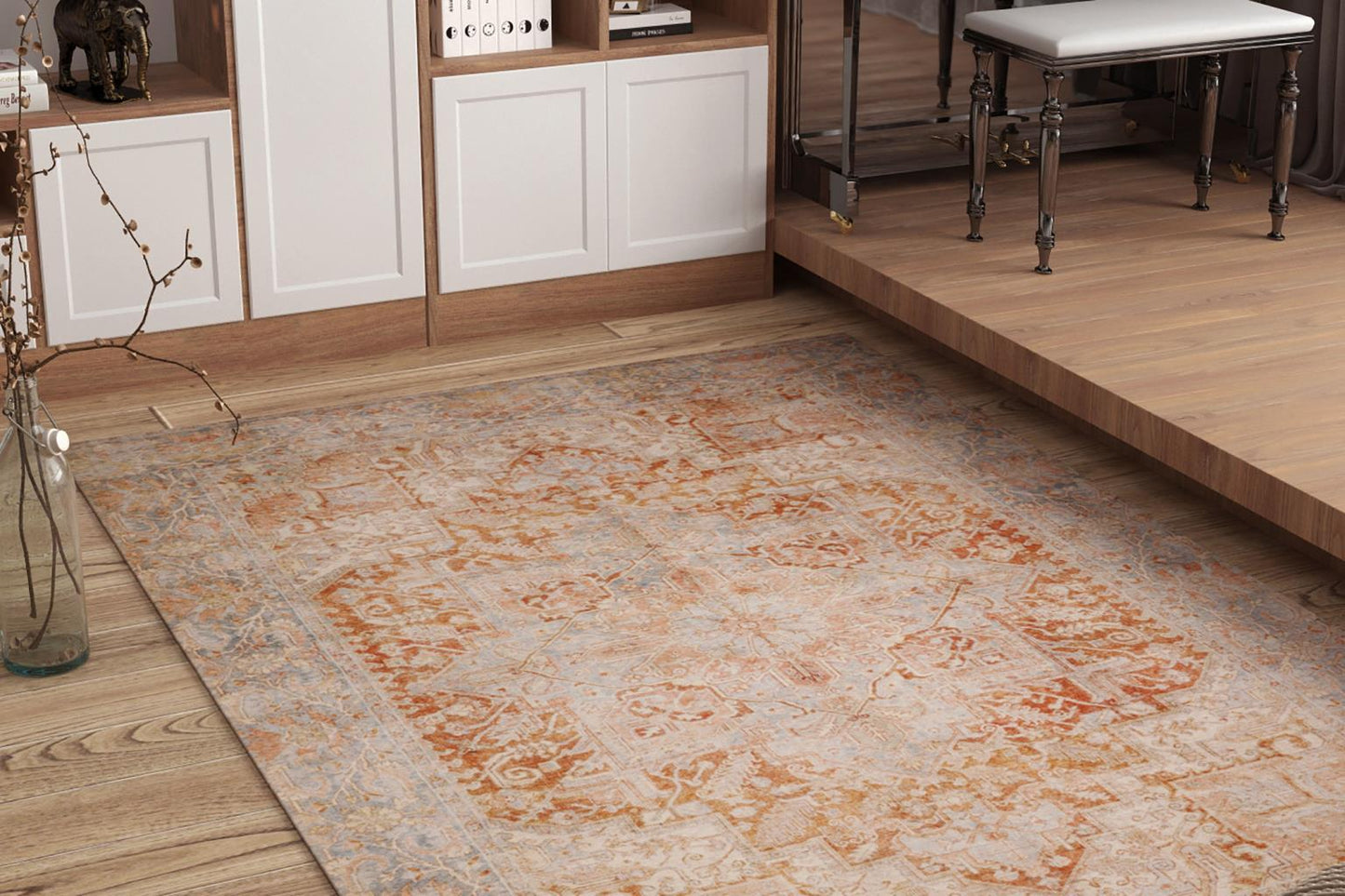 London Serena Rust & Blue Washable Rug 3'9" x 5'6"