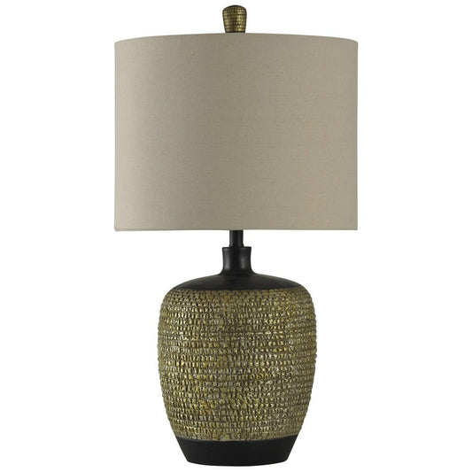 Transitional Barrel Lamp Gold and Black Base Fabric Shade 31in High