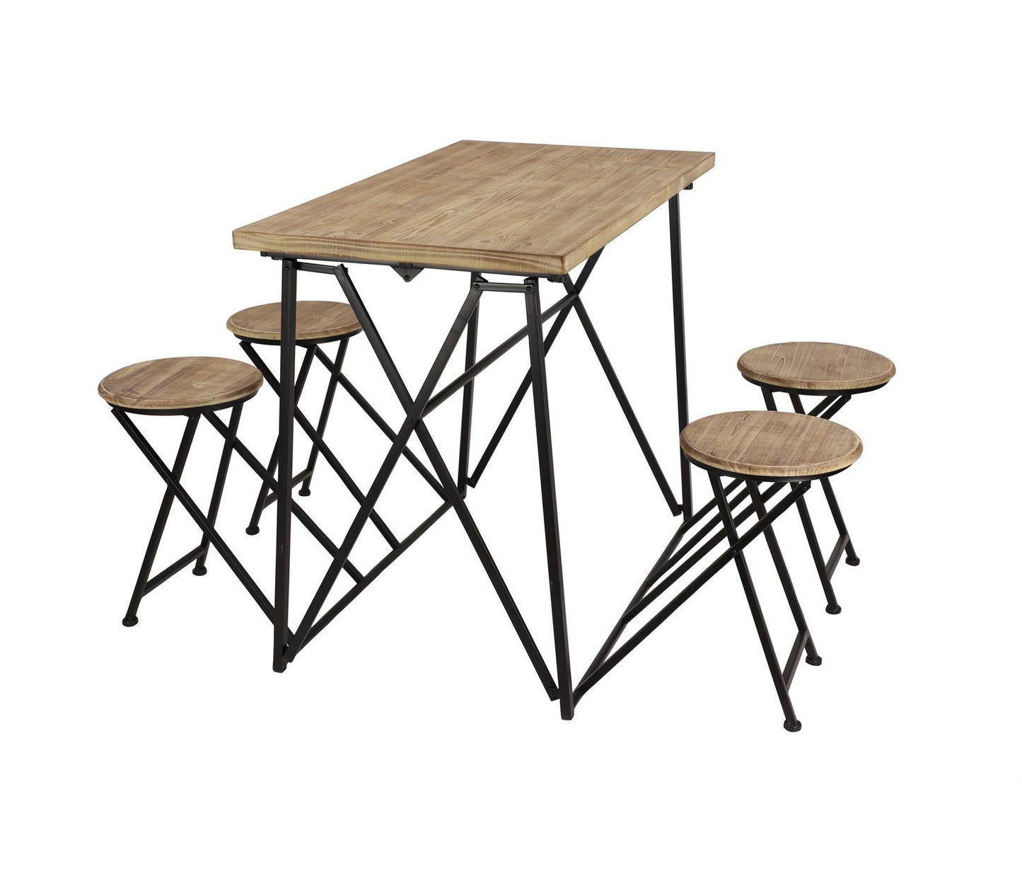 Light Brown Wood Folding Dining Table With Black Metal