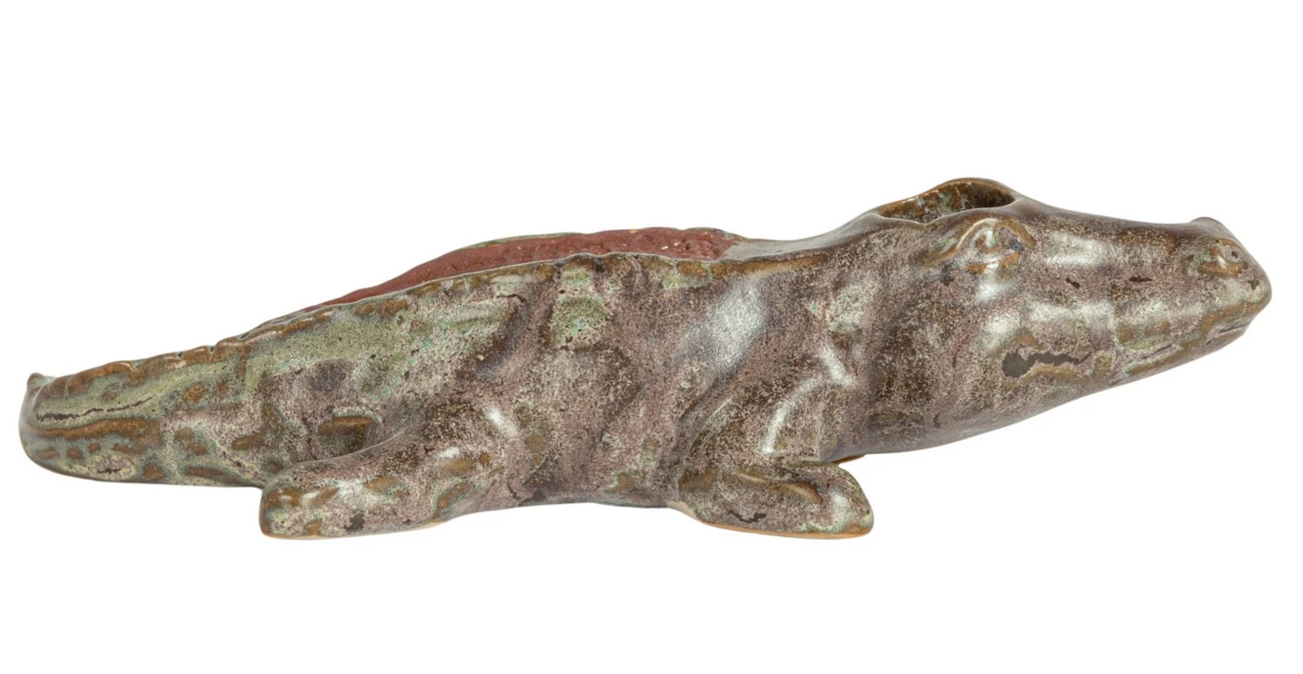 Alligator Match Holder Stoneware w/ Striker