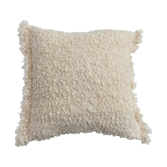 Pillow Boucle Woven w/ Fringe Cream 18" Square