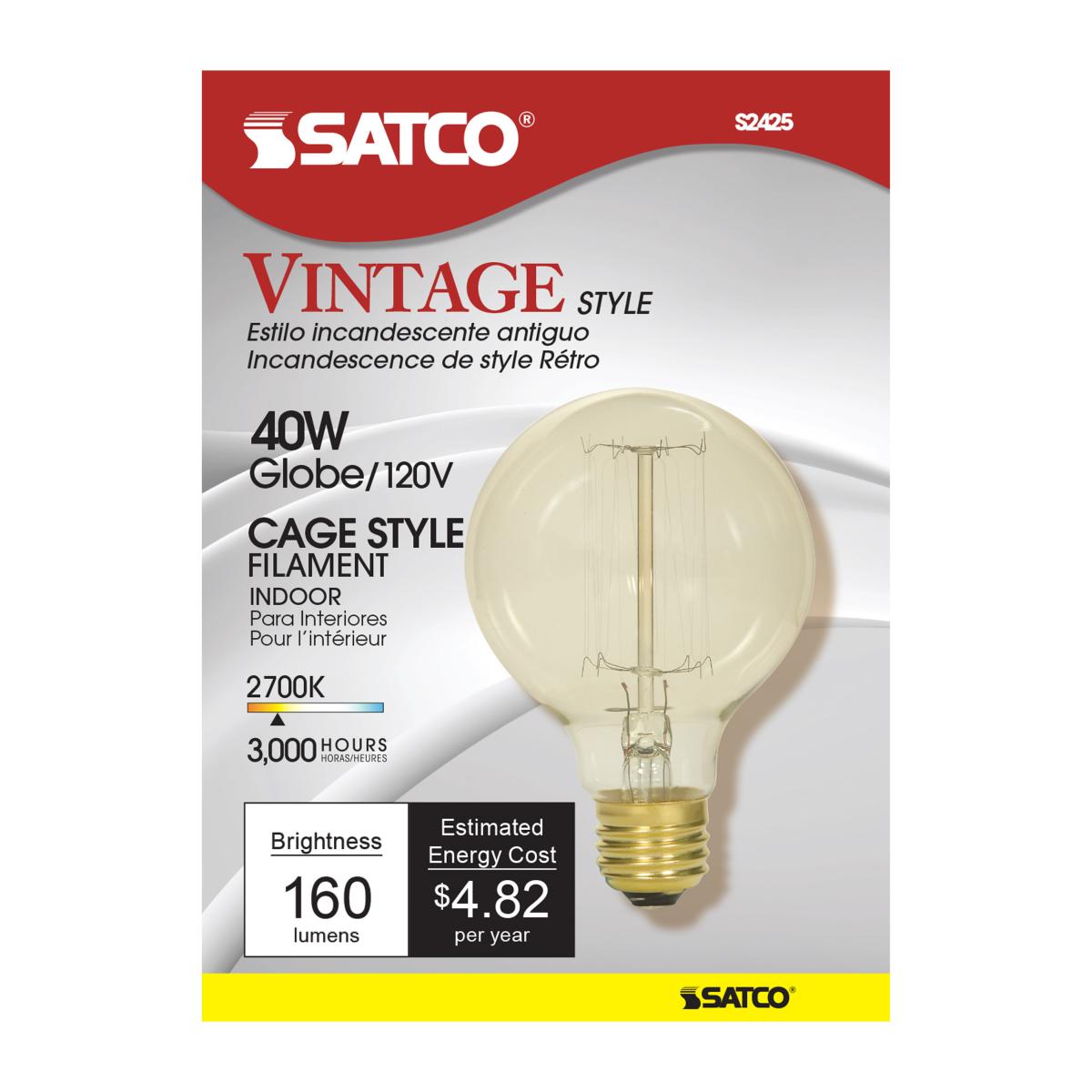 Light Bulb 40 Watt G25 Incandescent, Edison Style; Clear; CCT (Kelvin) - 2700Ks; 160 Lumens; Medium base; 120 Volt