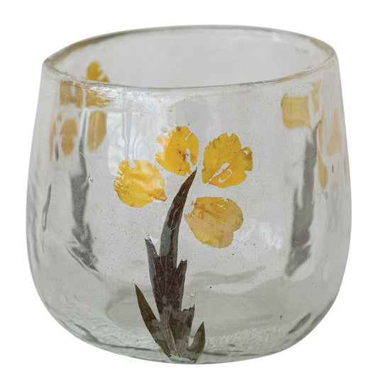 Votive Holder Glass Embedded Silk Oak Leaf 2.75"h