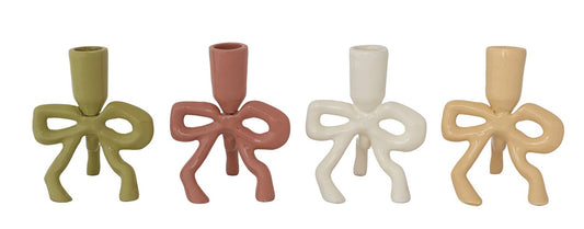 Taper Holder Cast Aluminum Bow Shaped 4 Colors 4.75"h (Sold Individually)