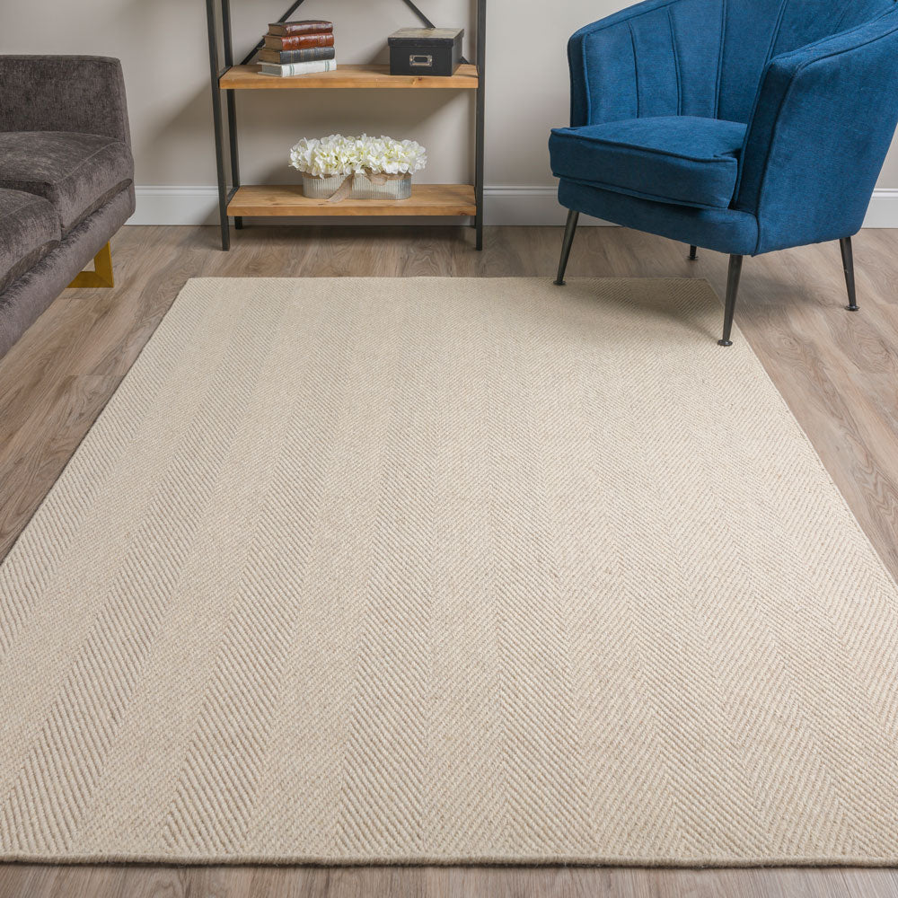 Monaco Herringbone Wool Rug Linen 5' X 7'6"