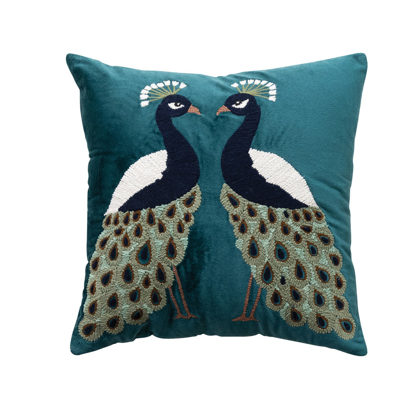 Pillow Velvet Embroidered Peacocks 18" Square