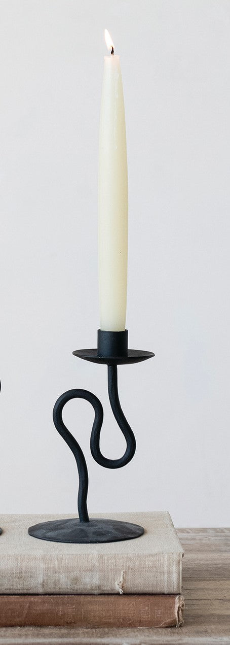 Taper Holder Iron Abstract Shaped Black 9.5"h