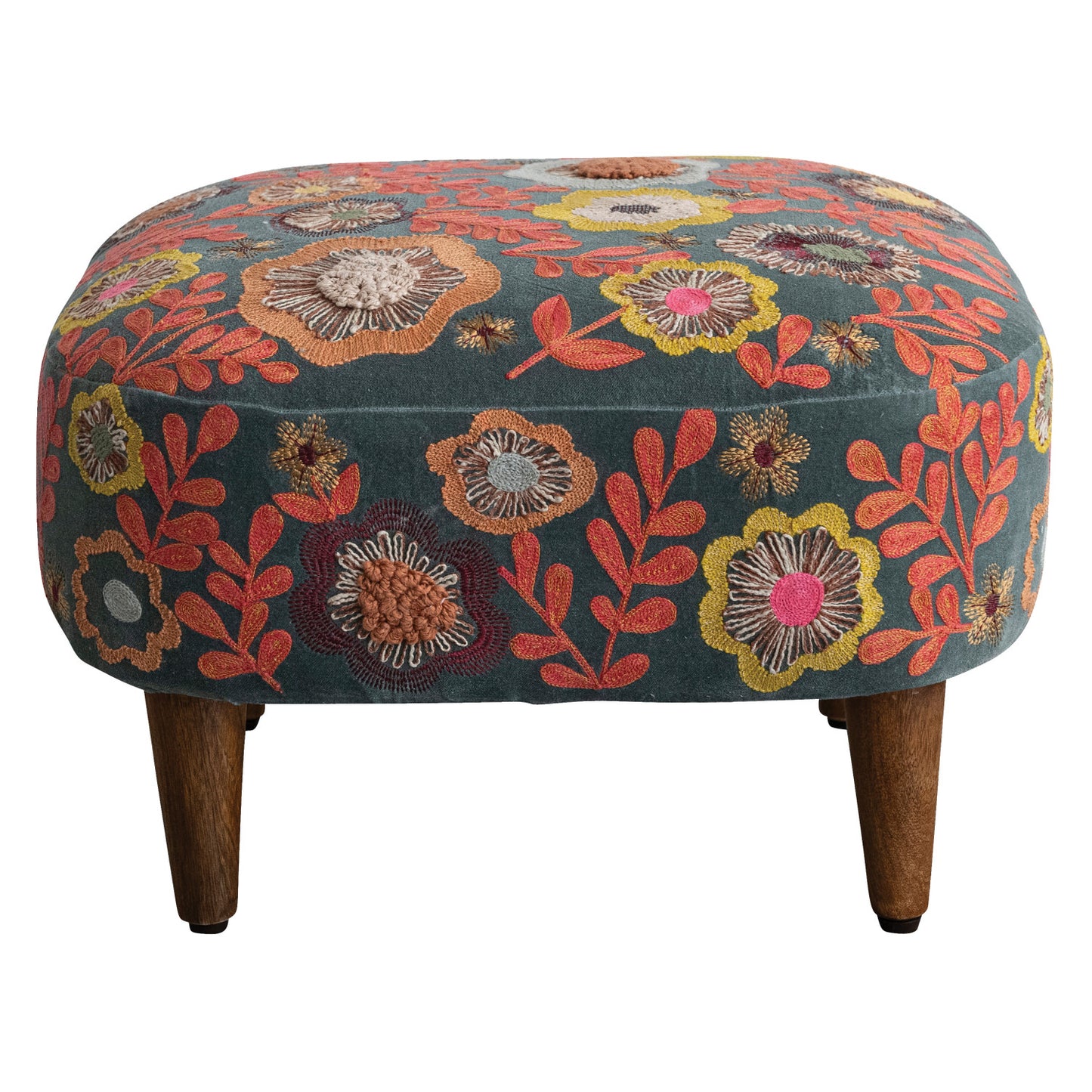 Ottoman Embroidered Flowers Rectangular Multi Colored