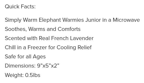 Warmies Junior Elephant Gray 9"