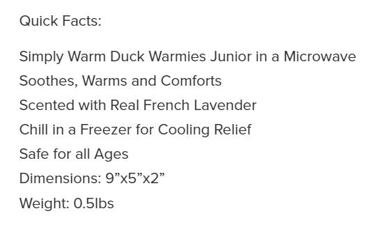 Warmies Junior Duck