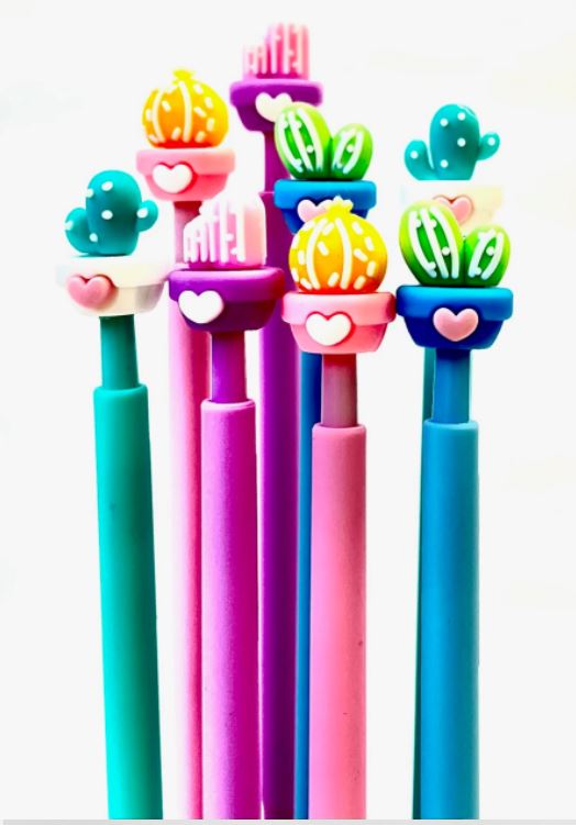 Gel Pen Cactus Bright Colors Heart Planter Pot (Sold Individually)