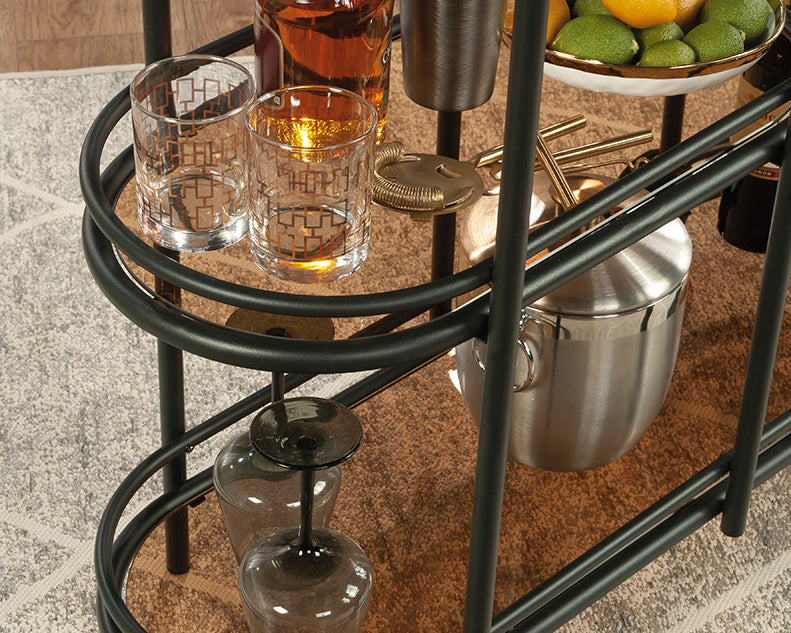 Coral Cape Modern Metal & Glass Bar Cart in Black