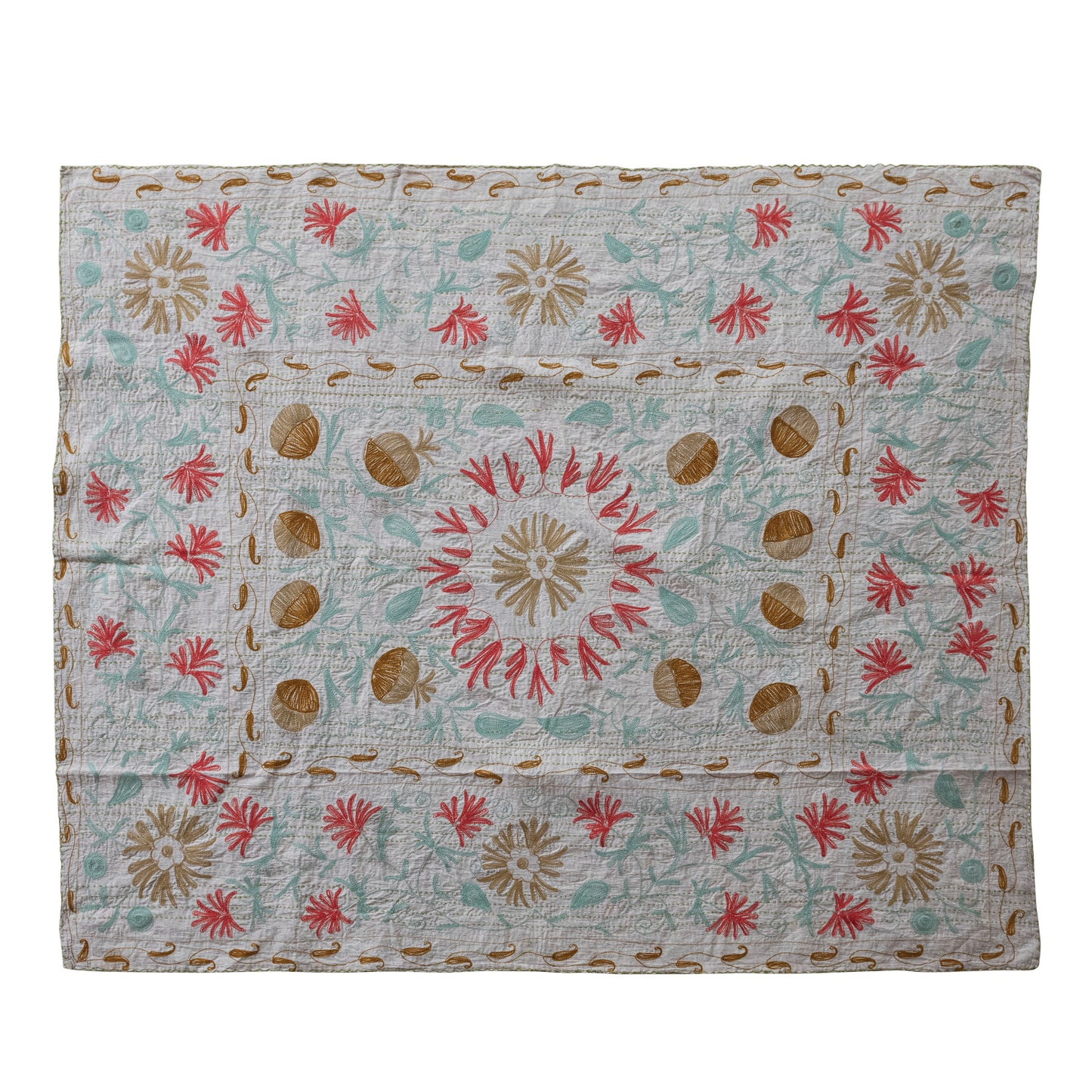 Throw Blanket Stonewashed Cotton Voile Suzani Pattern Kantha Stitch