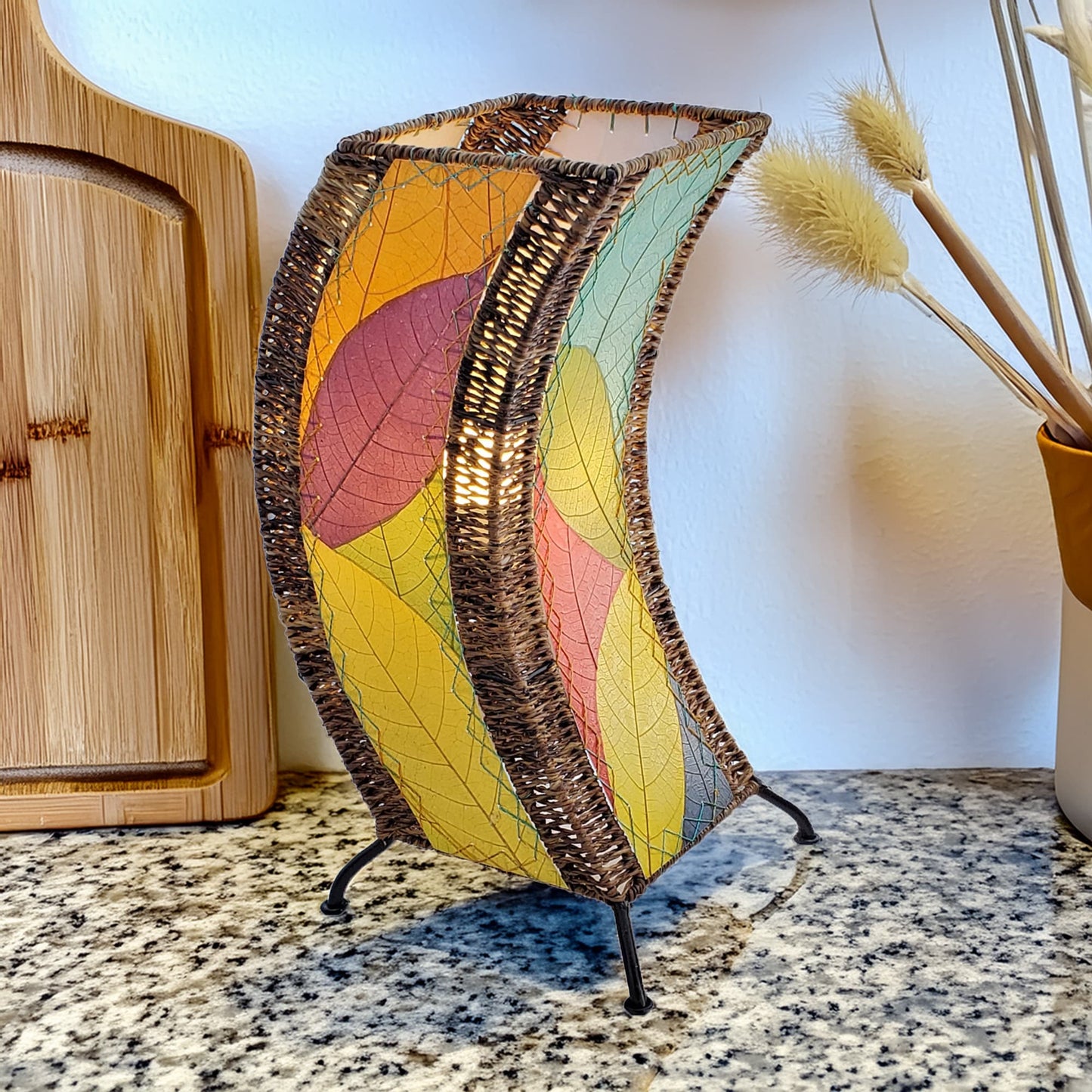 C Shape Cocoa Leaves Table Lamp - Multi Color