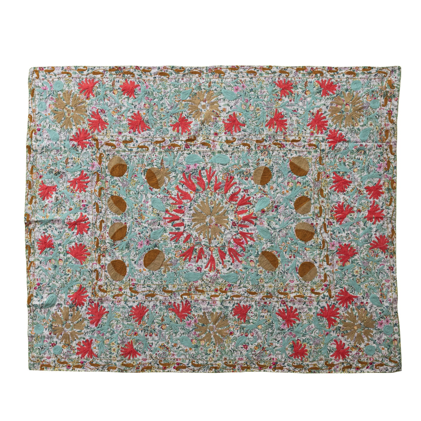 Throw Blanket Stonewashed Cotton Voile Suzani Pattern Kantha Stitch
