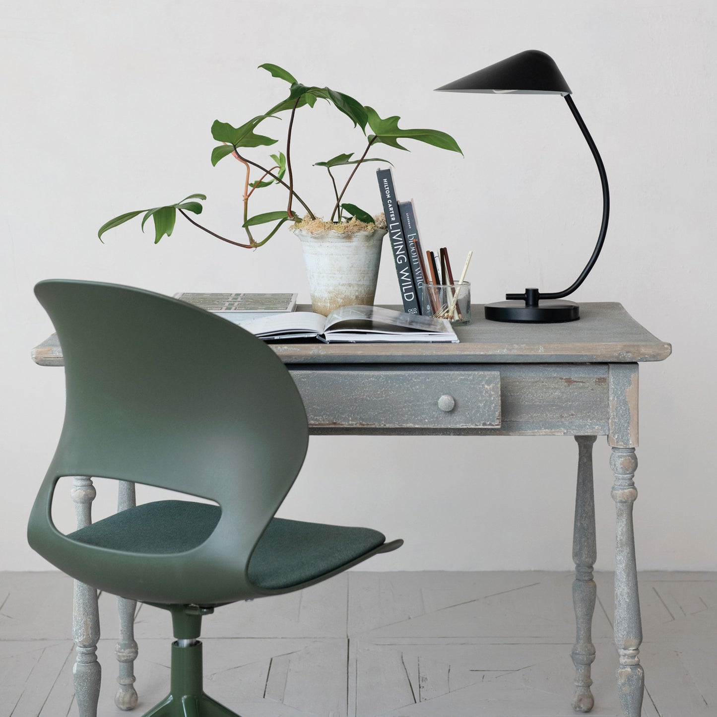Desk Swivel Chair Fabric Upholstered Seat, Green & Grey, KD