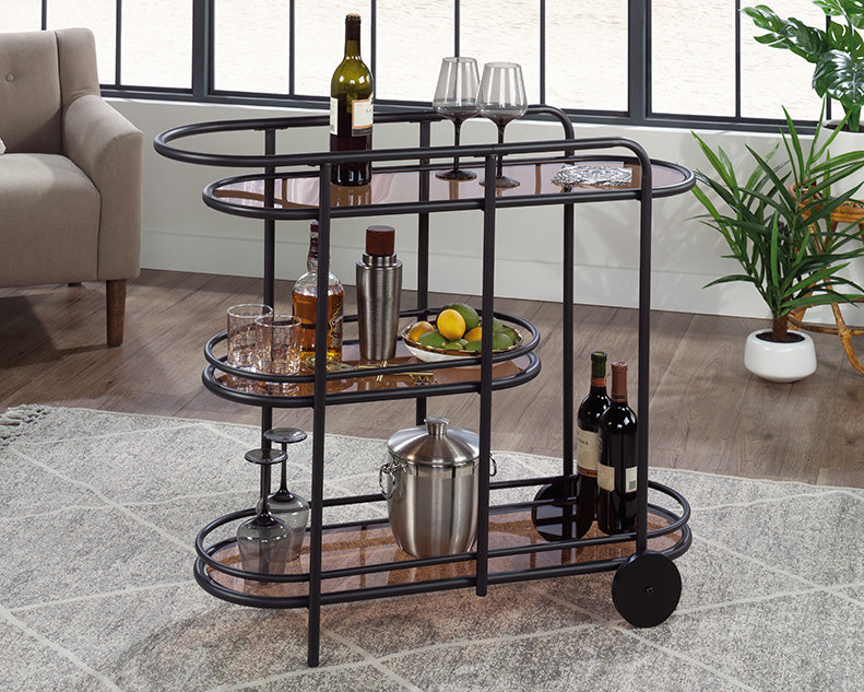 Coral Cape Modern Metal & Glass Bar Cart in Black