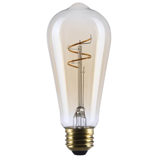 LED Light Bulb, Edison Style, 3.5 Watt ST19, Medium Base, Clear Glass, Amber Coil Filament, Dimmable, 2000K CCT, 300 Lumens, 120 Volt