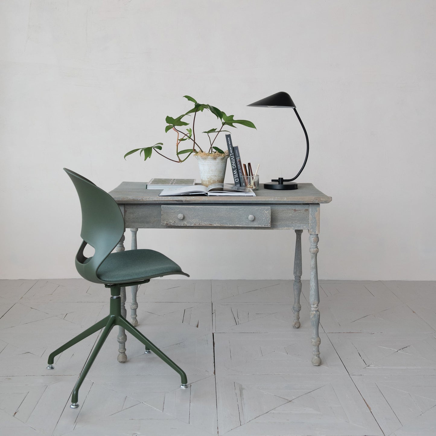 Desk Swivel Chair Fabric Upholstered Seat, Green & Grey, KD