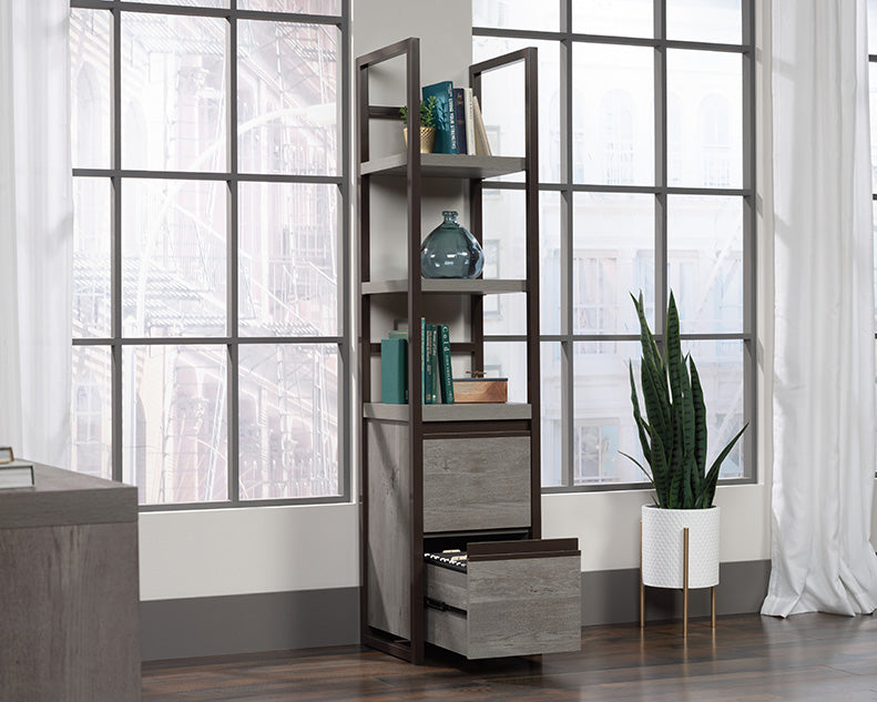 Manhattan Gate Two Shelf Narrow Bookcase in Mystic Oak Finish