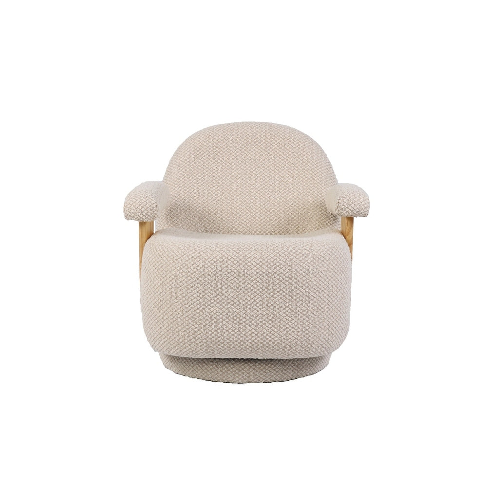 Swivel Chair Upholstered Bouclé Fabric with Rubberwood Arms