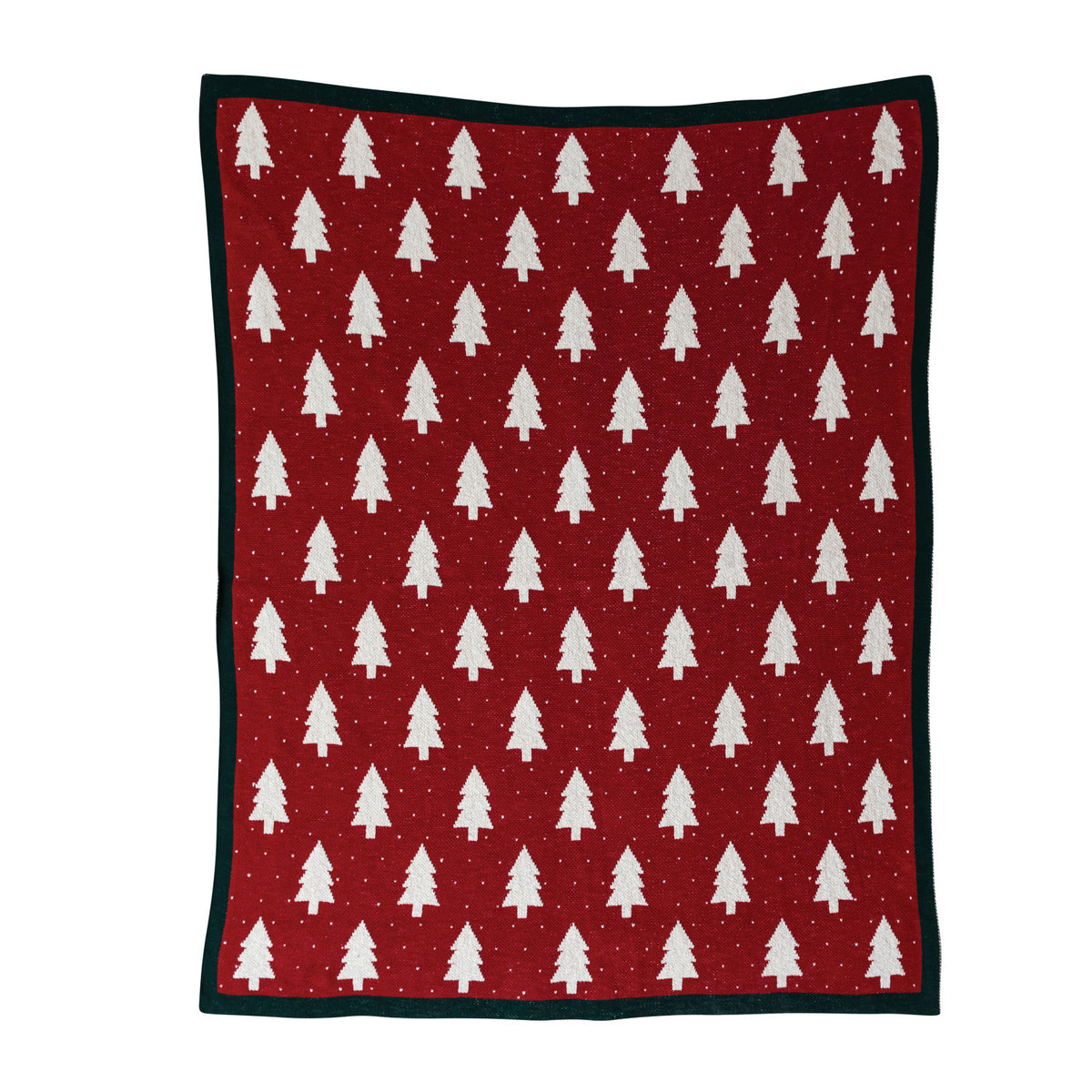 Throw Blanket Holiday Cotton Knit with Tree & Heart Pattern Red 60" x 50"