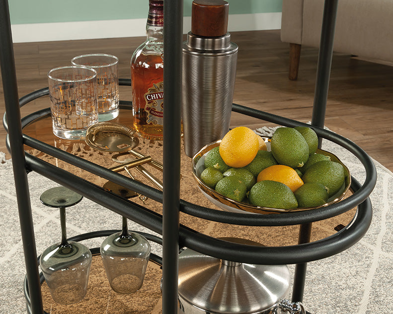 Coral Cape Modern Metal & Glass Bar Cart in Black