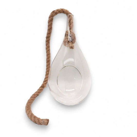 Natura Decorative Garden Terrarium/Hurricane Glass and Rope Hanging 20in Rope 5.5x9 inch Glass