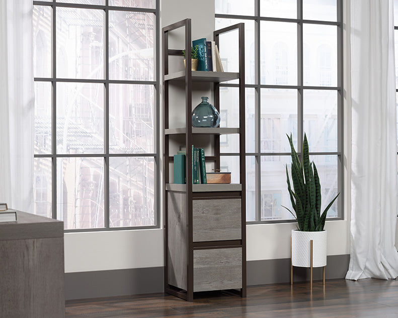 Manhattan Gate Two Shelf Narrow Bookcase in Mystic Oak Finish