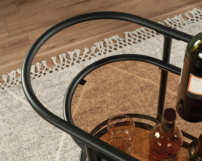 Coral Cape Modern Metal & Glass Bar Cart in Black