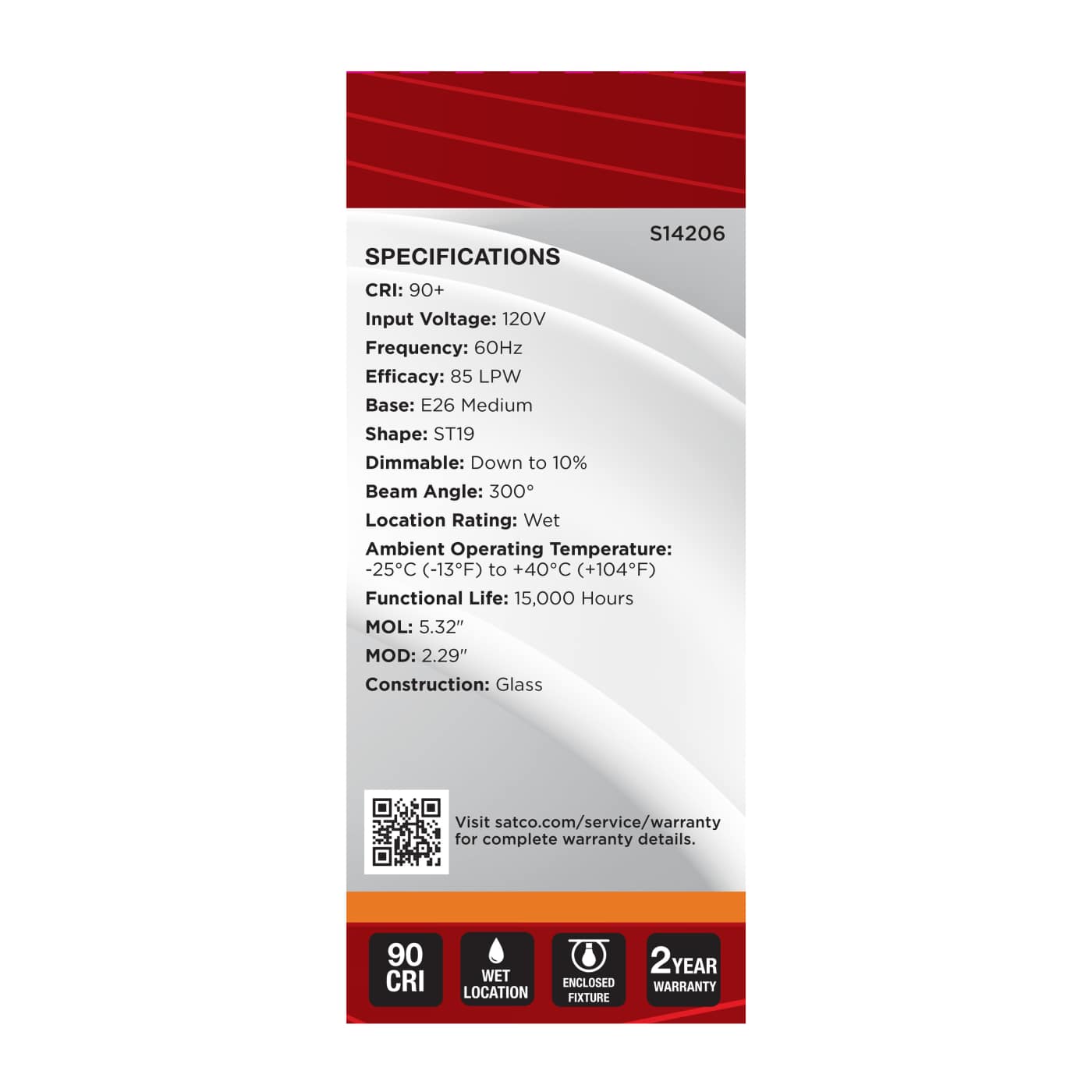 LED Light Bulb, Edison Style, 3.5 Watt ST19, Medium Base, Clear Glass, Amber Coil Filament, Dimmable, 2000K CCT, 300 Lumens, 120 Volt