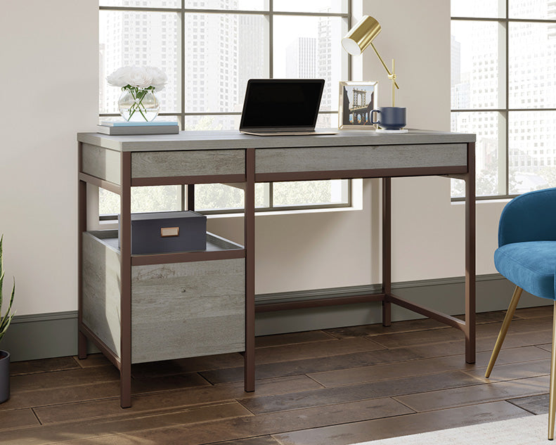 Manhattan Gate Single Pedestal Desk With Drawers Mystic Oak Finish