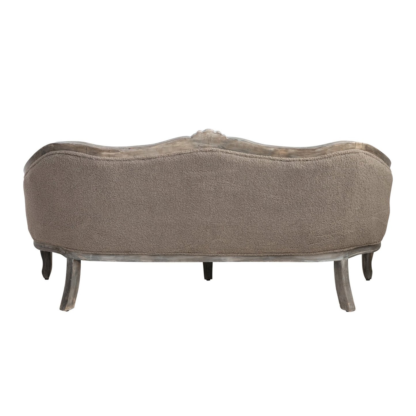 Sofa Pintucked Upholstered Bouclé Fabric Hand Carved Mango Wood Frame