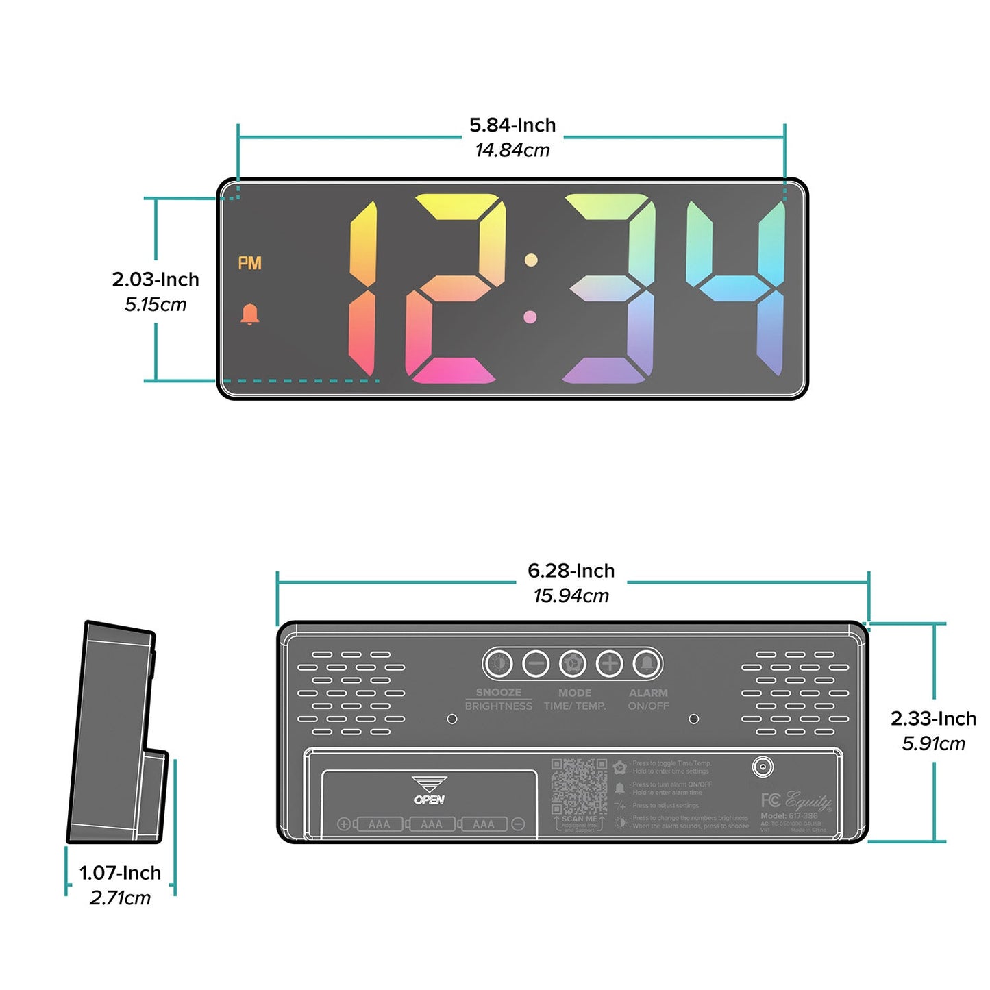 Alarm Clock Digital Color Gradient Digits & Indoor Temperature