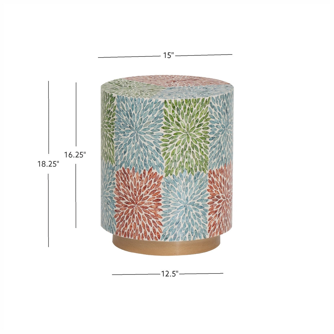 Capiz Drum Shape Accent Table Multi Color