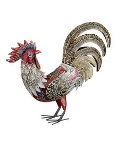 Metal Decor - Henna Rooster Red Multicolor