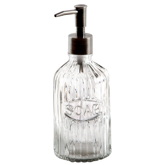 Soap Dispenser Embossed Clear Ribbed 16 Oz